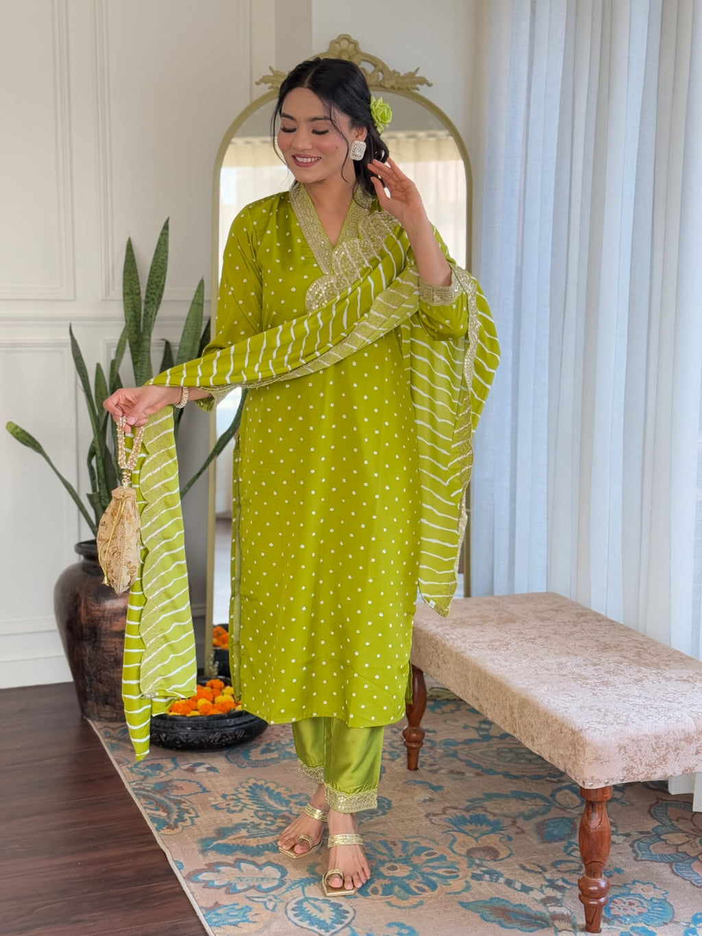 Traditional Viscose Suit Set with Embroidered Muslin Dupatta