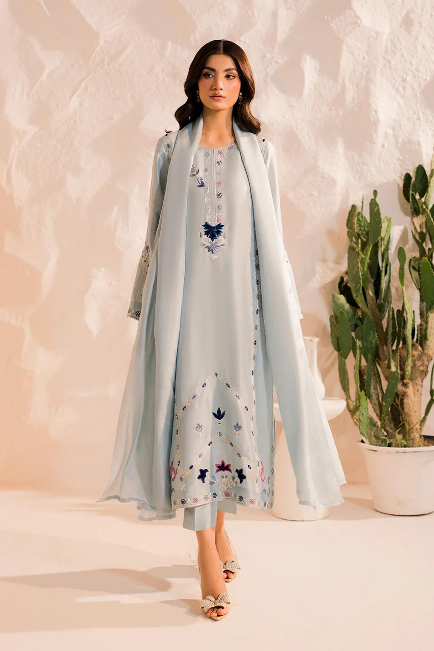 Sky Blue Embroidered Kurta Set with Dupatta