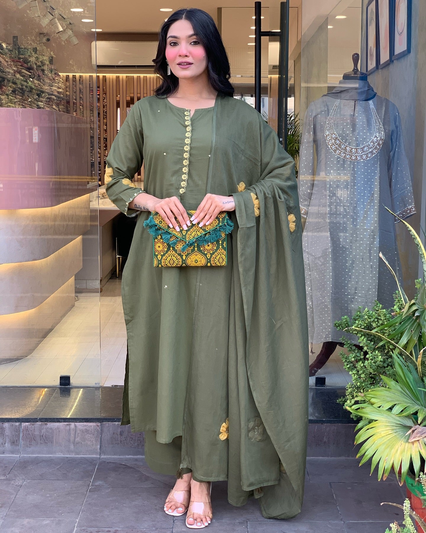 Elegant Green Embroidered Chanderi Salwar Suit