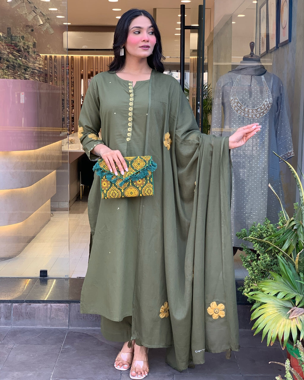 Elegant Green Embroidered Chanderi Salwar Suit