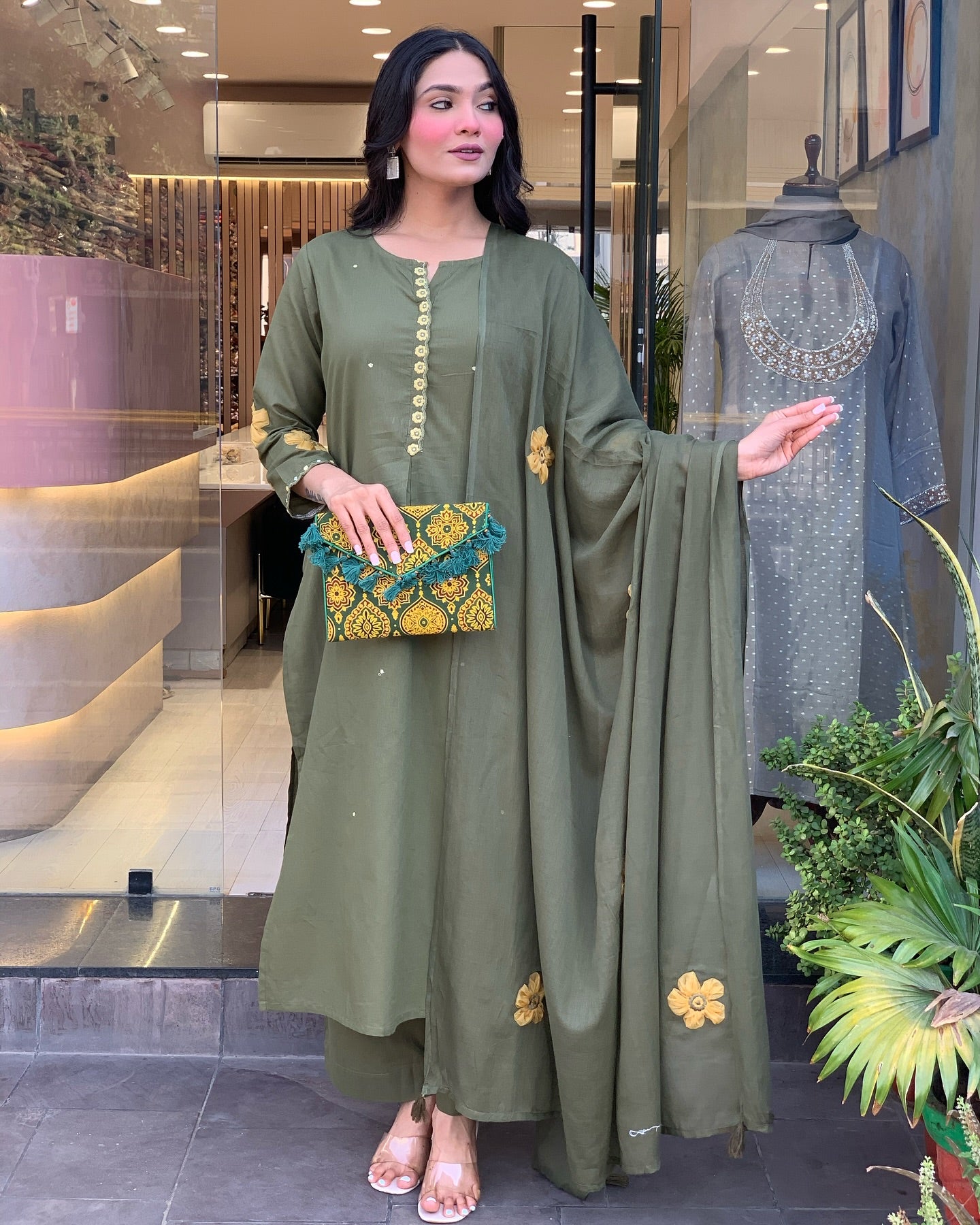 Elegant Green Embroidered Chanderi Salwar Suit
