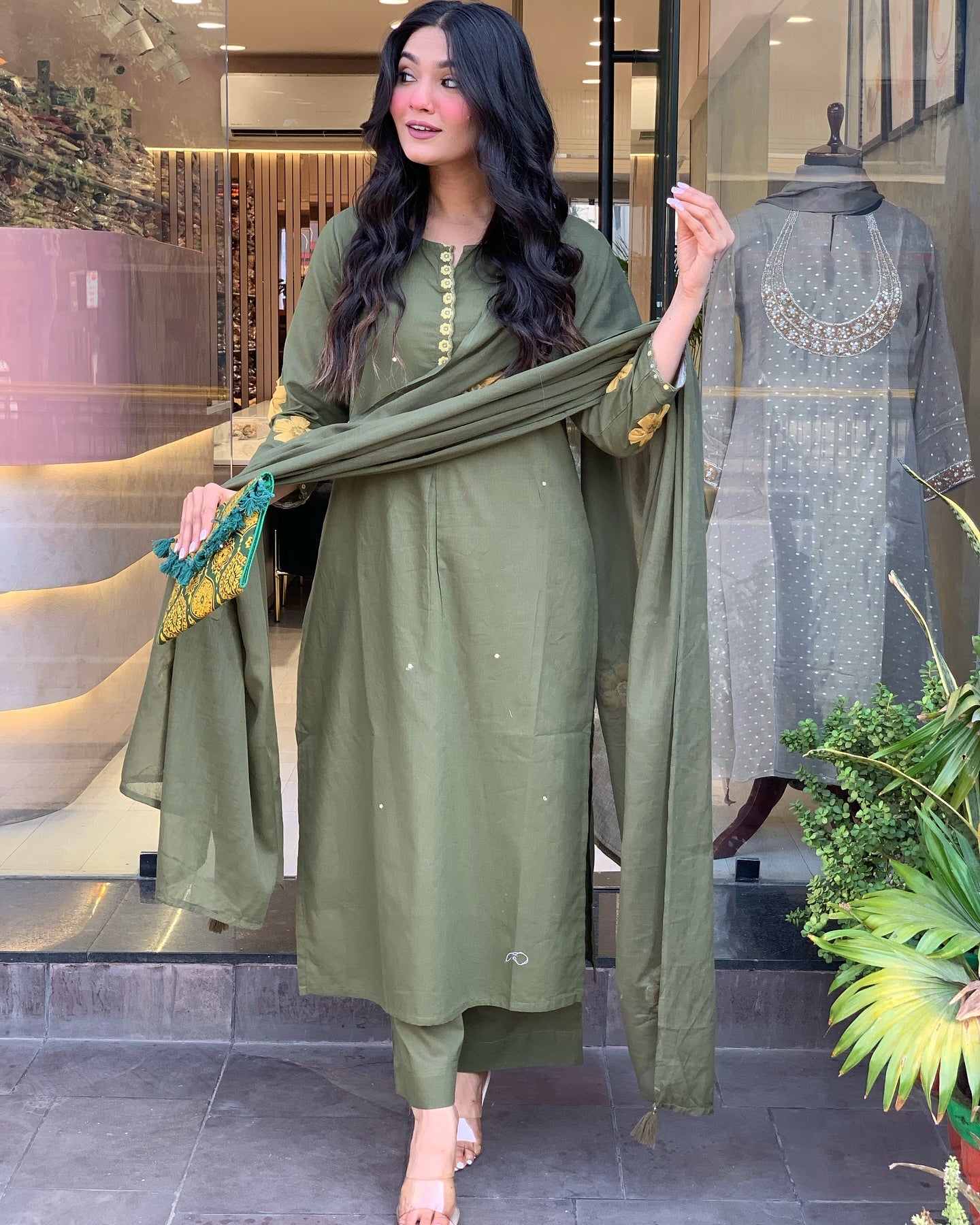 Elegant Green Embroidered Chanderi Salwar Suit