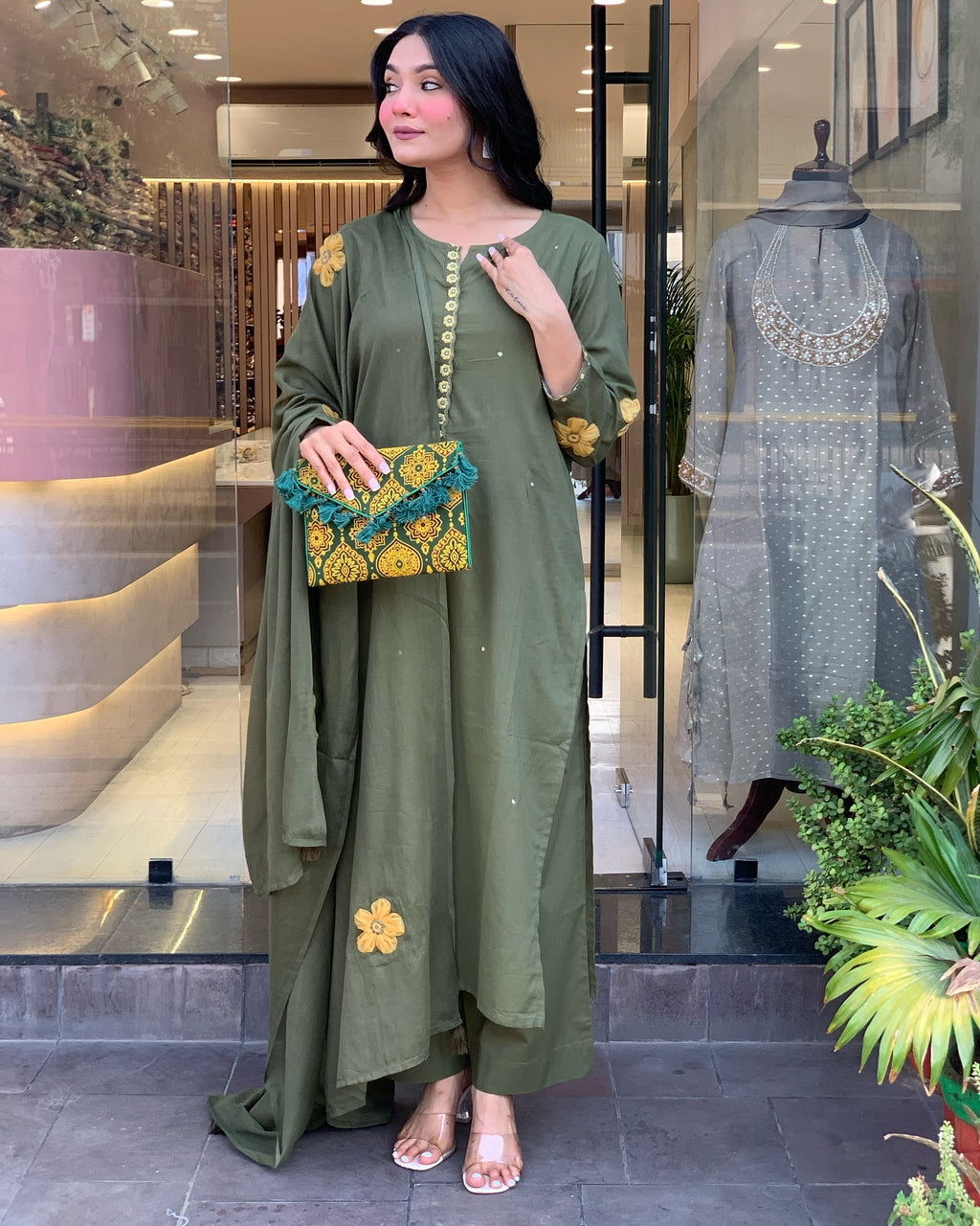 Elegant Green Embroidered Chanderi Salwar Suit