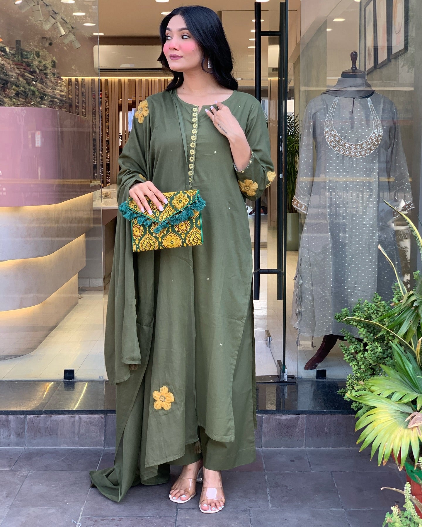 Elegant Green Embroidered Chanderi Salwar Suit