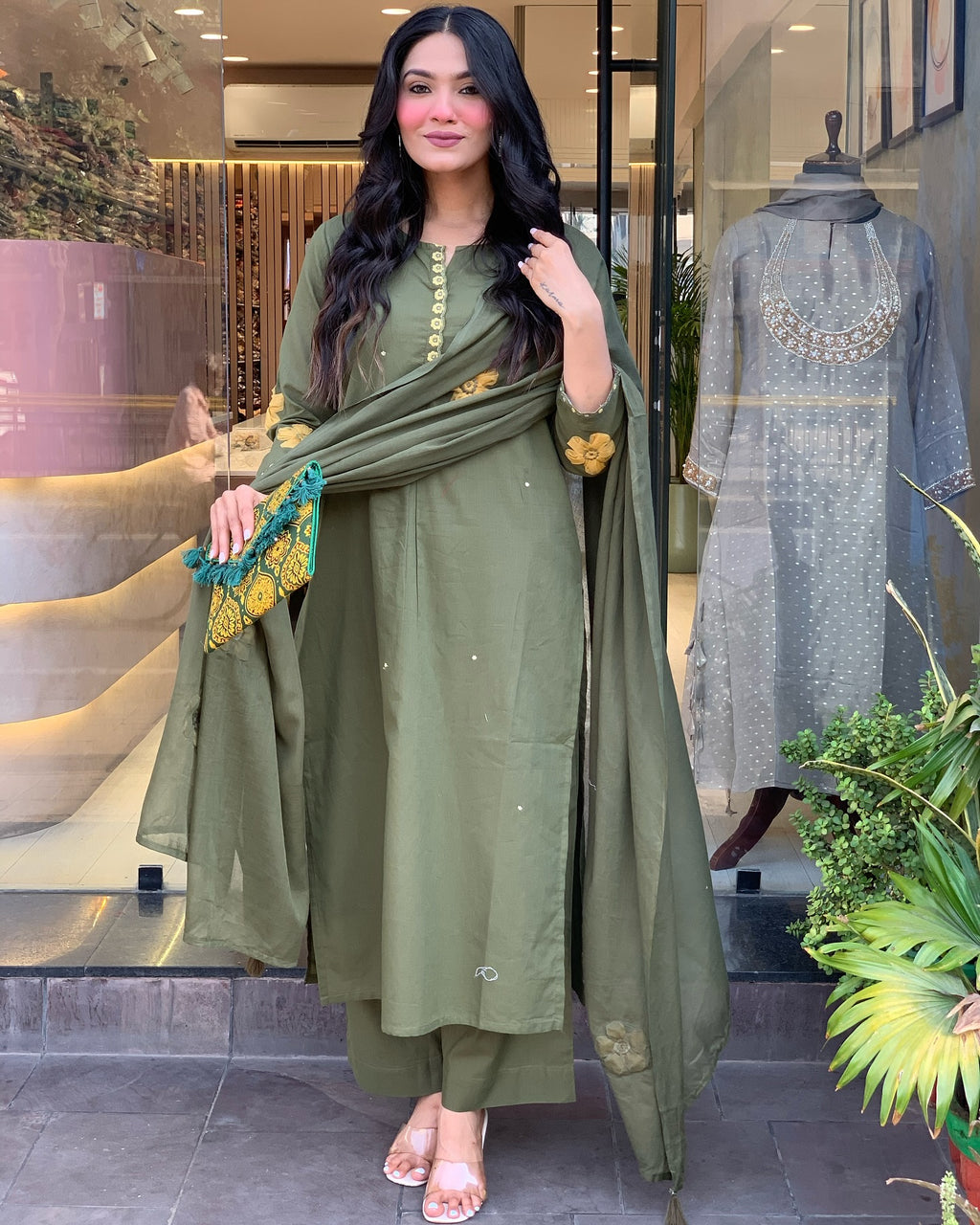 Elegant Green Embroidered Chanderi Salwar Suit