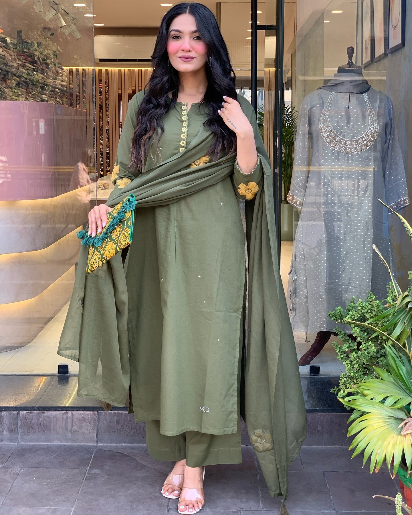 Elegant Green Embroidered Chanderi Salwar Suit
