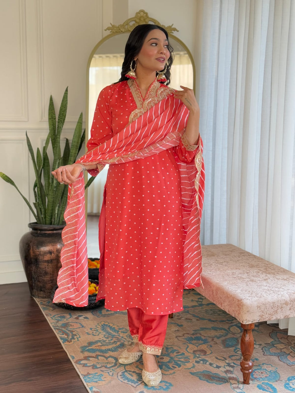 Traditional Viscose Suit Set with Embroidered Muslin Dupatta