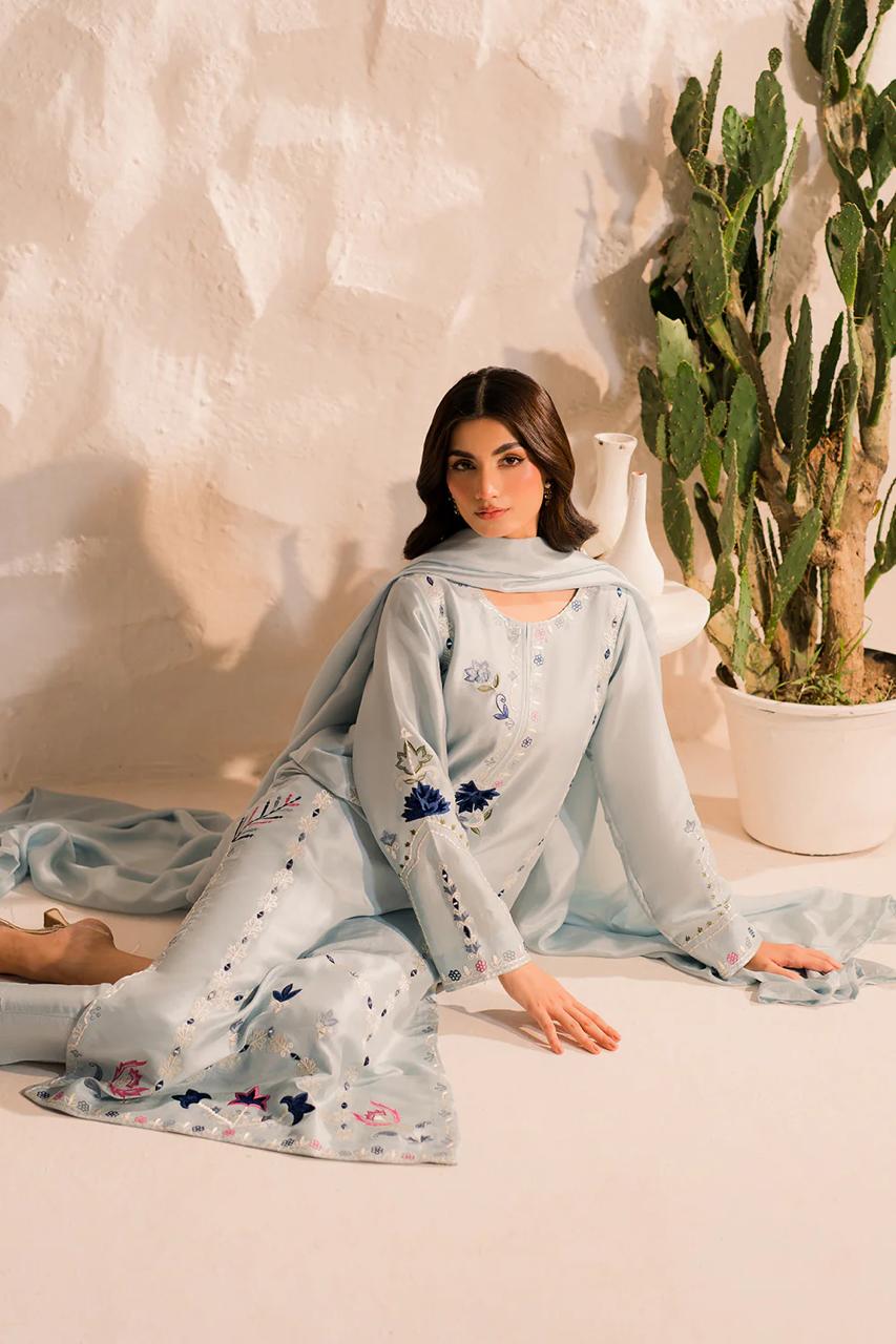 Sky Blue Embroidered Kurta Set with Dupatta