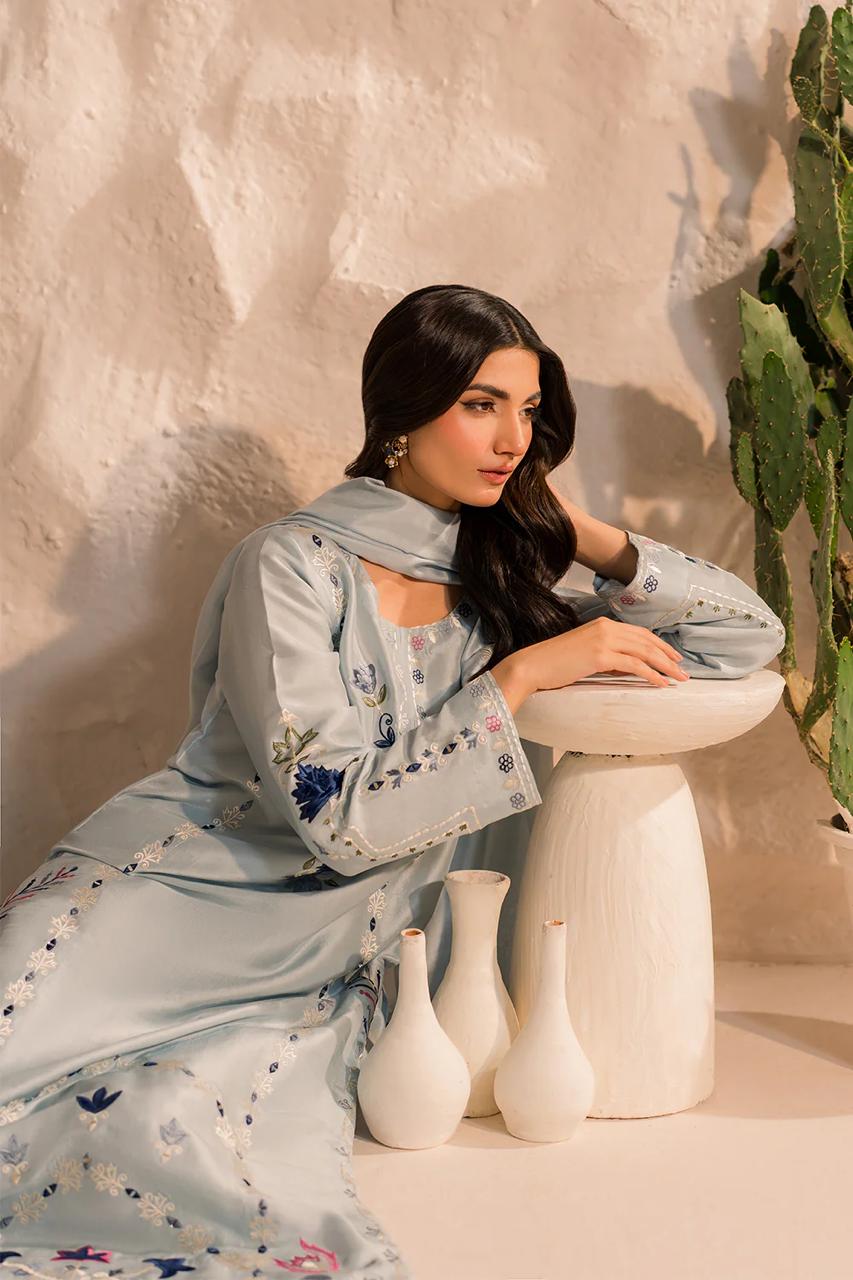 Sky Blue Embroidered Kurta Set with Dupatta