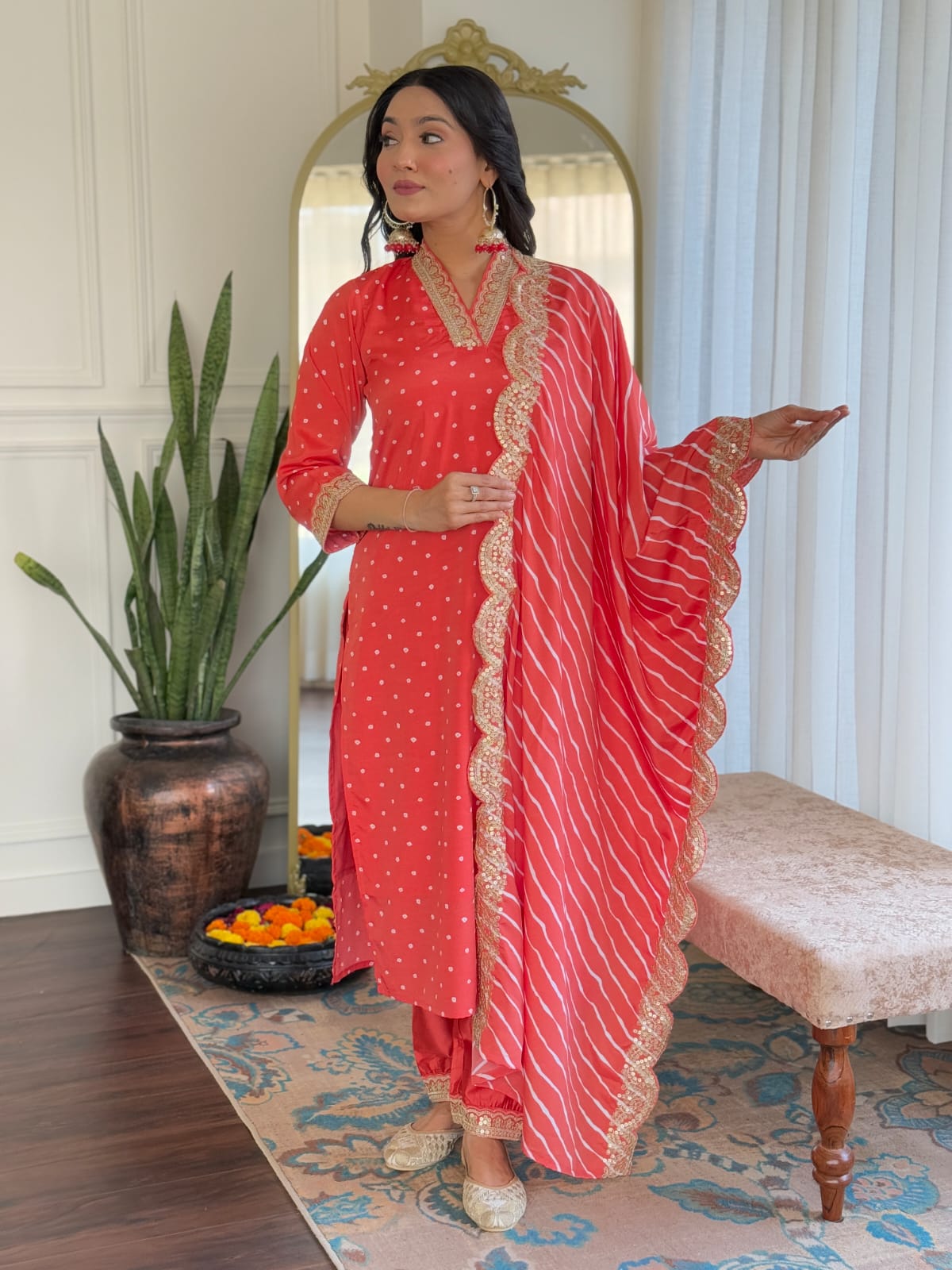 Traditional Viscose Suit Set with Embroidered Muslin Dupatta