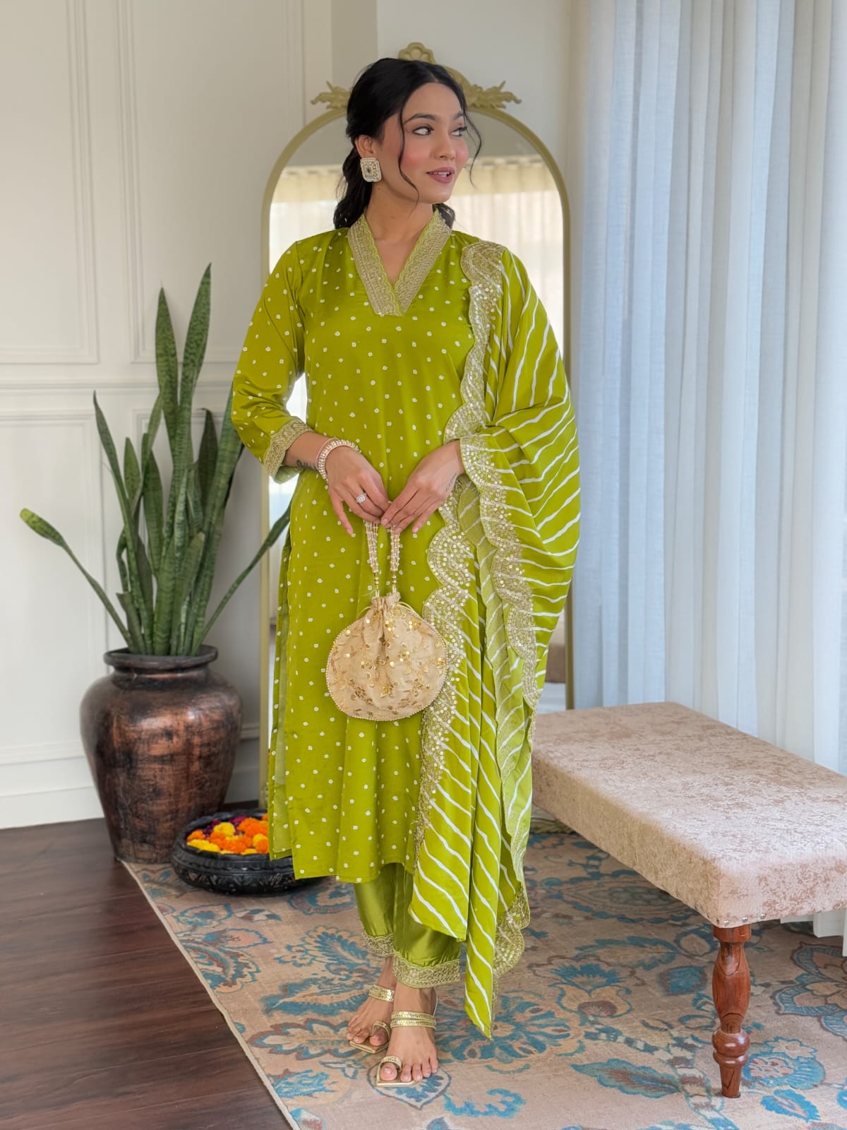 Traditional Viscose Suit Set with Embroidered Muslin Dupatta