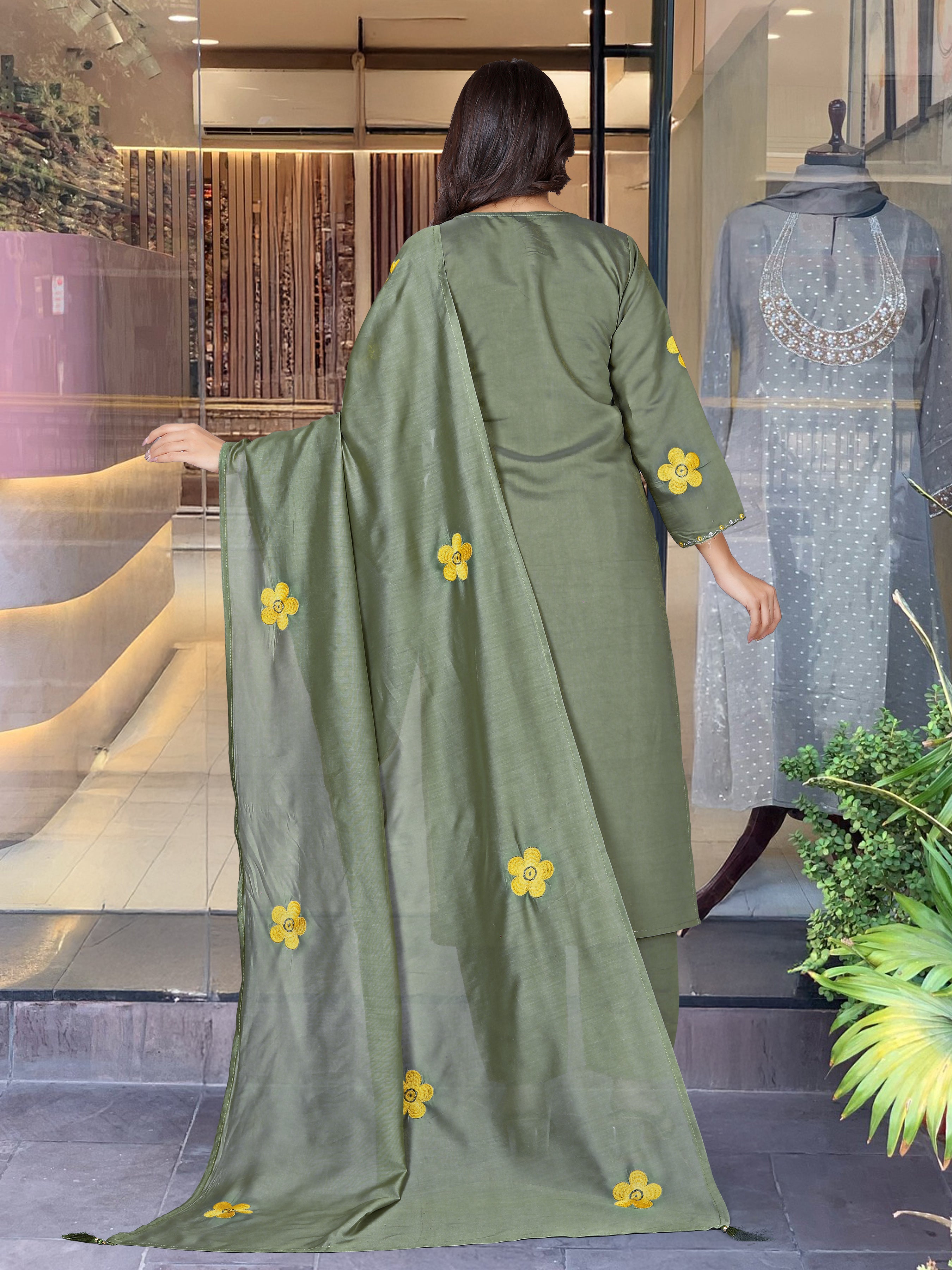 Elegant Green Embroidered Chanderi Salwar Suit