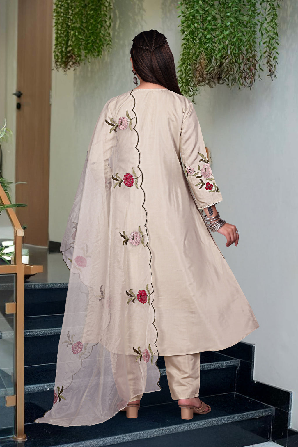 Peach Blossom Embroidered Kurta Dupatta Set