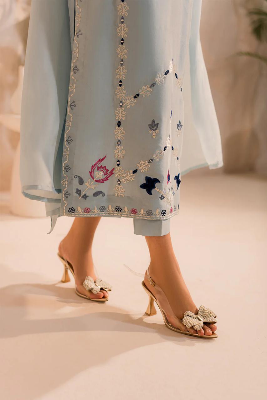 Sky Blue Embroidered Kurta Set with Dupatta